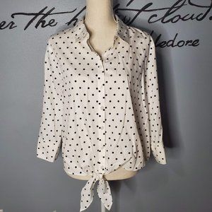 Chicos Black White Polka Dot Button Up Tie Waist